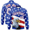 Custom Royal Blue White Red Independence Day Full Zip American Flag Wrinkle-Resistant Jacket| KXKSHOP