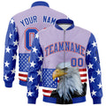 Custom Royal Blue White Red Independence Day Full Zip American Flag Wrinkle-Resistant Jacket| KXKSHOP