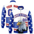 Custom White Royal Blue Red Independence Day Full Zip American Flag Wrinkle-Resistant Jacket| KXKSHOP