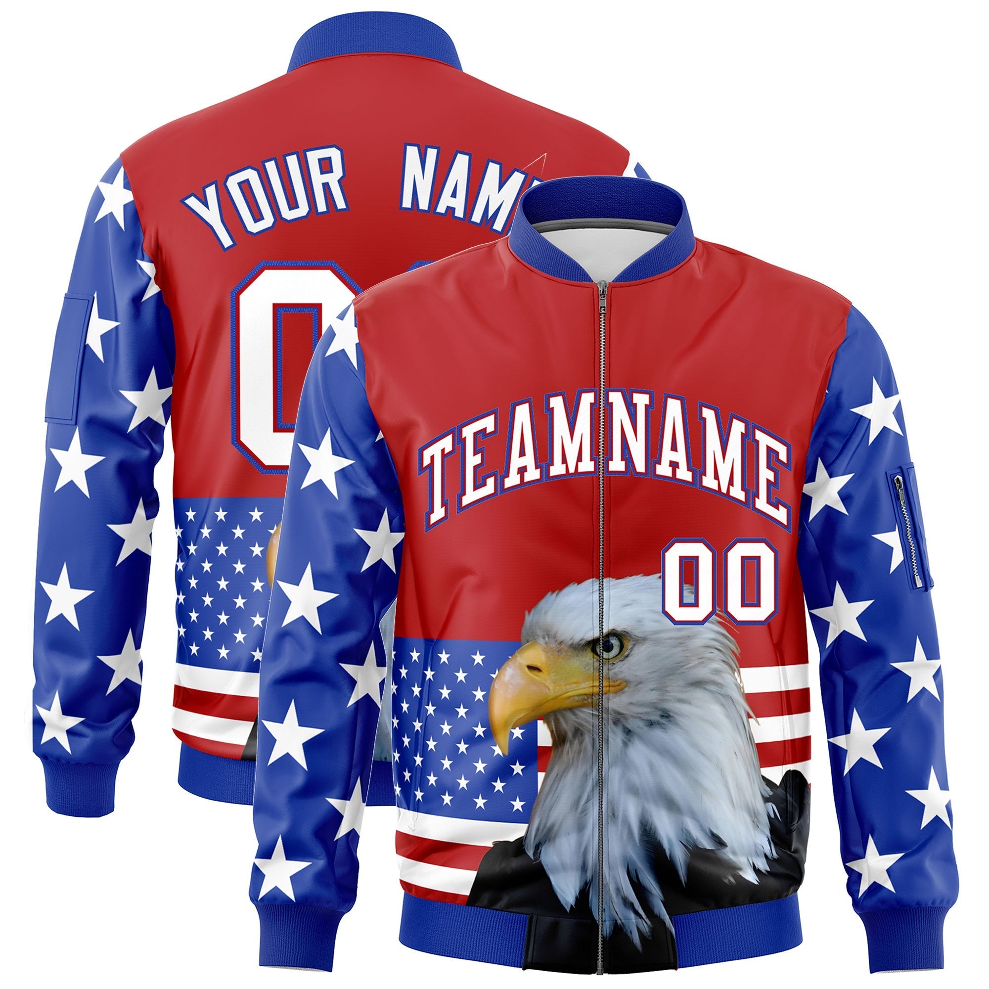 Custom Red Royal Blue White Independence Day Full Zip American Flag Wrinkle-Resistant Jacket| KXKSHOP