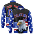 Custom Black Royal Blue White Independence Day Full Zip American Flag Wrinkle-Resistant Jacket| KXKSHOP