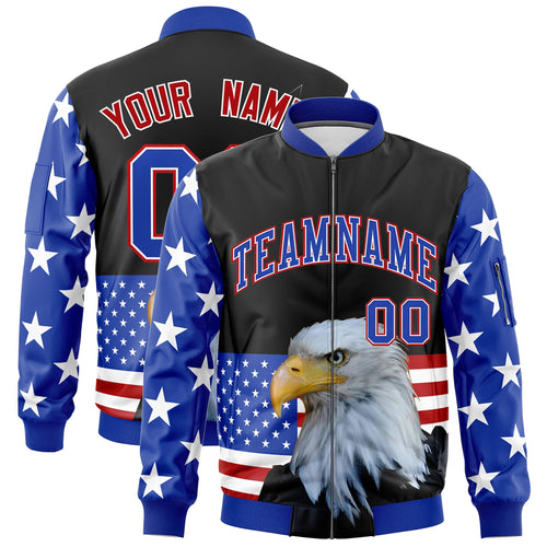 Custom Black Royal Blue White Independence Day Full Zip American Flag Wrinkle-Resistant Jacket| KXKSHOP