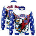 Custom White Royal Blue Red Independence Day Full Zip American Flag Wrinkle-Resistant Jacket| KXKSHOP