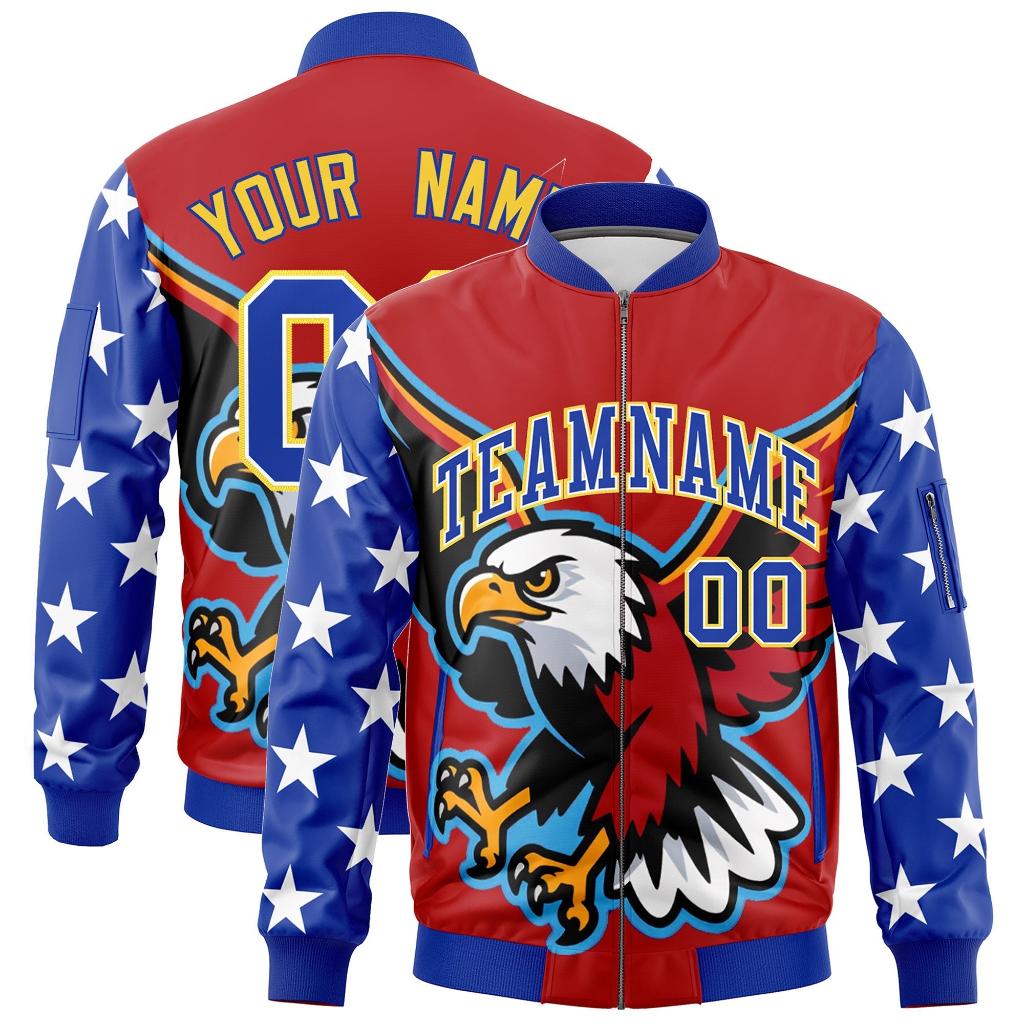 Custom Red Royal Blue White Independence Day Full Zip American Flag Wrinkle-Resistant Jacket| KXKSHOP