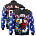 Custom Black Royal Blue White Independence Day Full Zip American Flag Wrinkle-Resistant Jacket| KXKSHOP