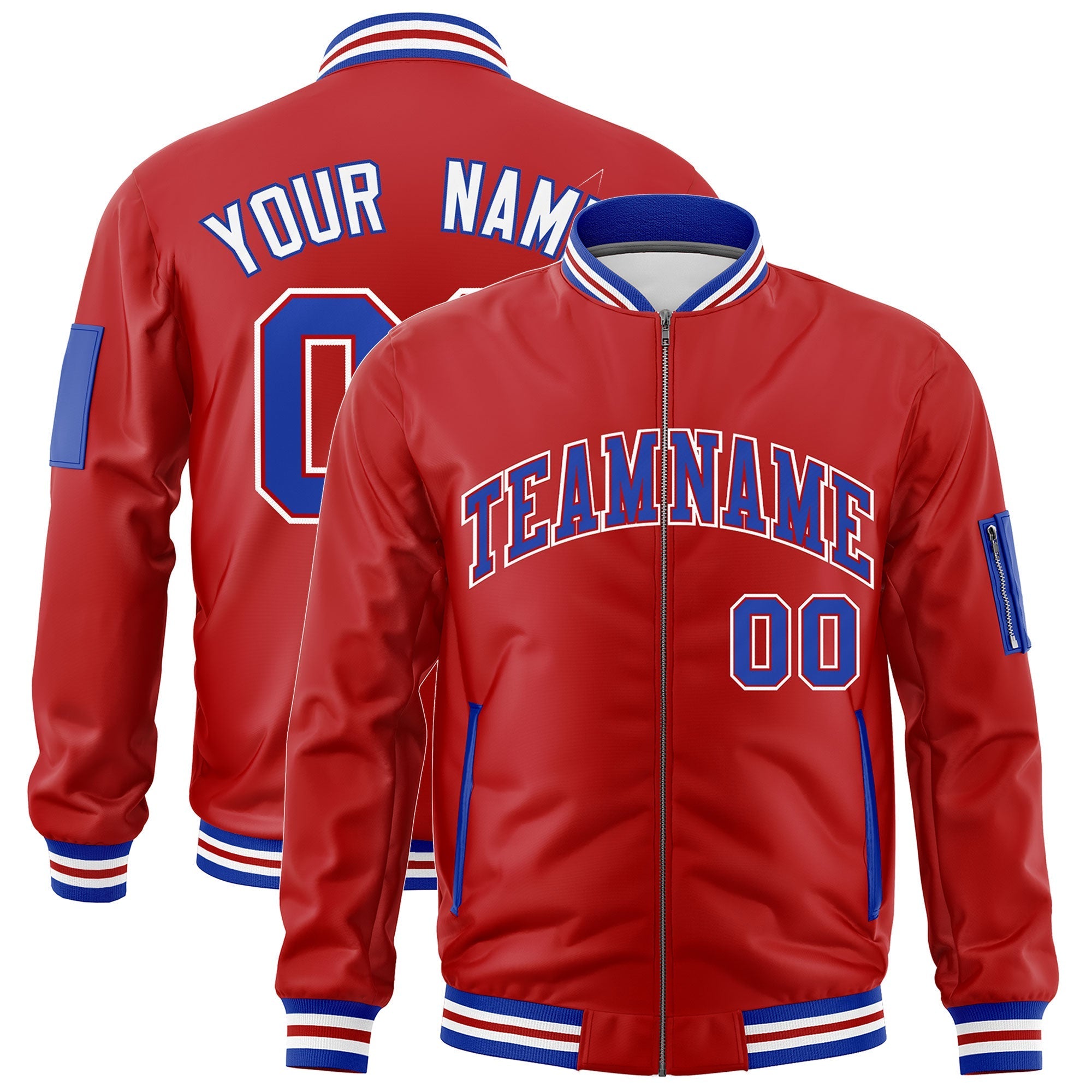 Custom Red Royal Blue White Independence Day Full Zip American Flag Wrinkle-Resistant Jacket| KXKSHOP