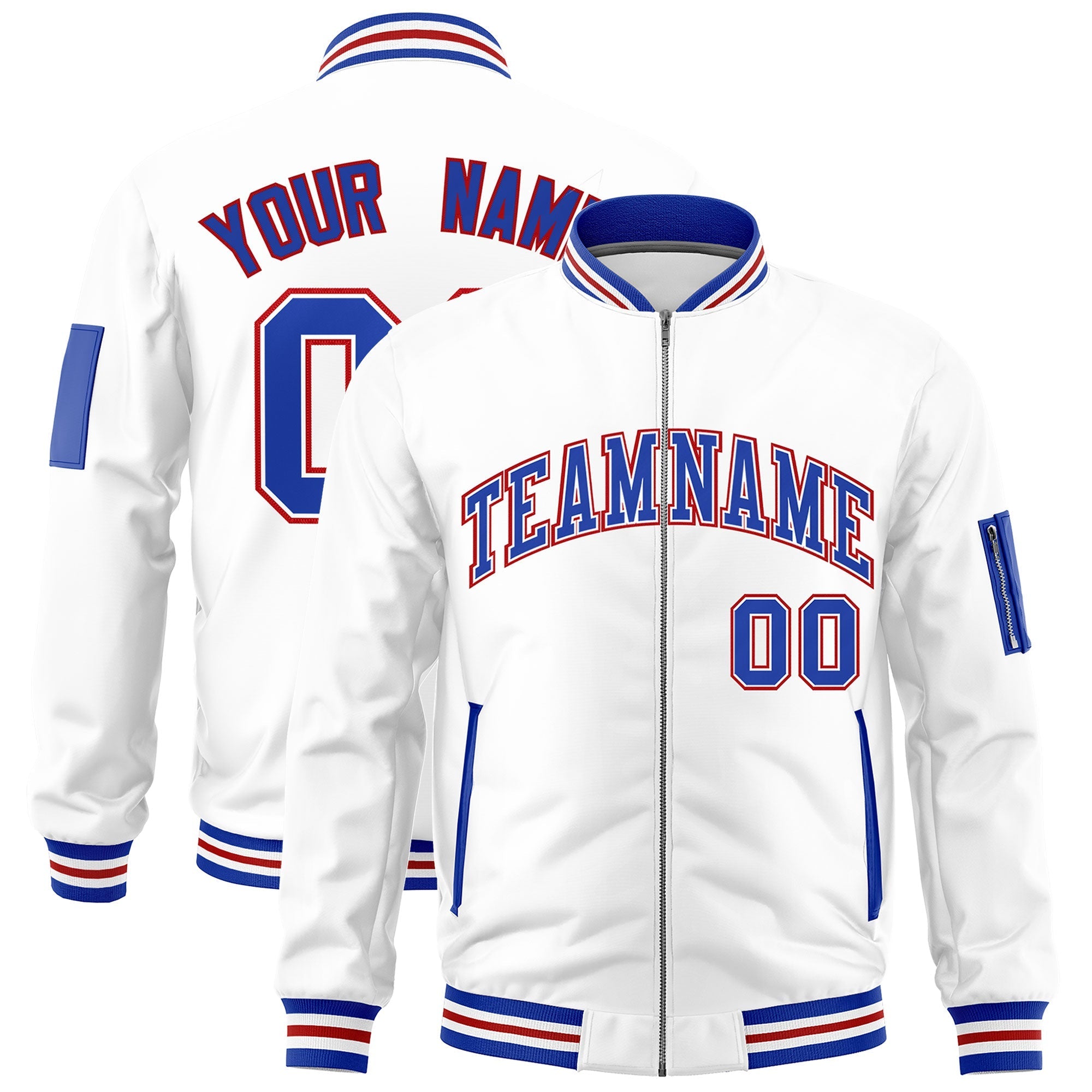Custom White Royal Blue Red Independence Day Full Zip American Flag Wrinkle-Resistant Jacket| KXKSHOP