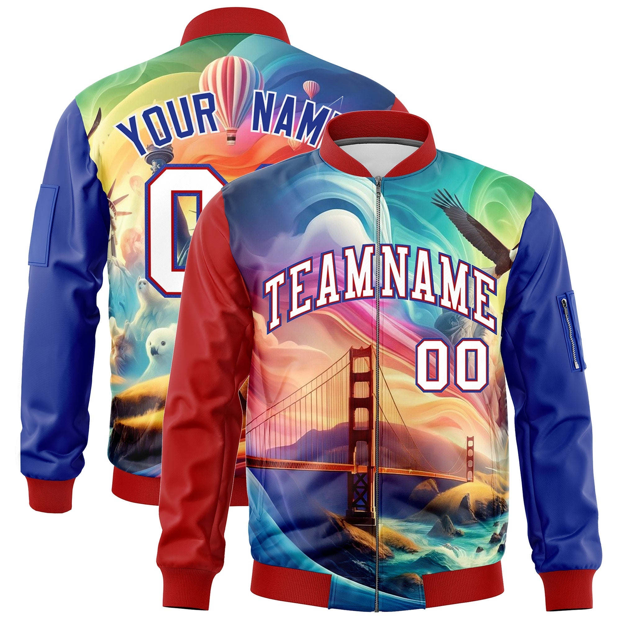 Custom Red Royal Blue White Independence Day Full Zip American Flag Wrinkle-Resistant Jacket| KXKSHOP