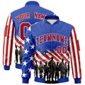 Custom Royal Blue White Red Independence Day Full Zip American Flag Wrinkle-Resistant Jacket| KXKSHOP