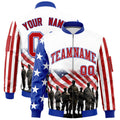 Custom White Red Royal Blue Independence Day Full Zip American Flag Wrinkle-Resistant Jacket| KXKSHOP