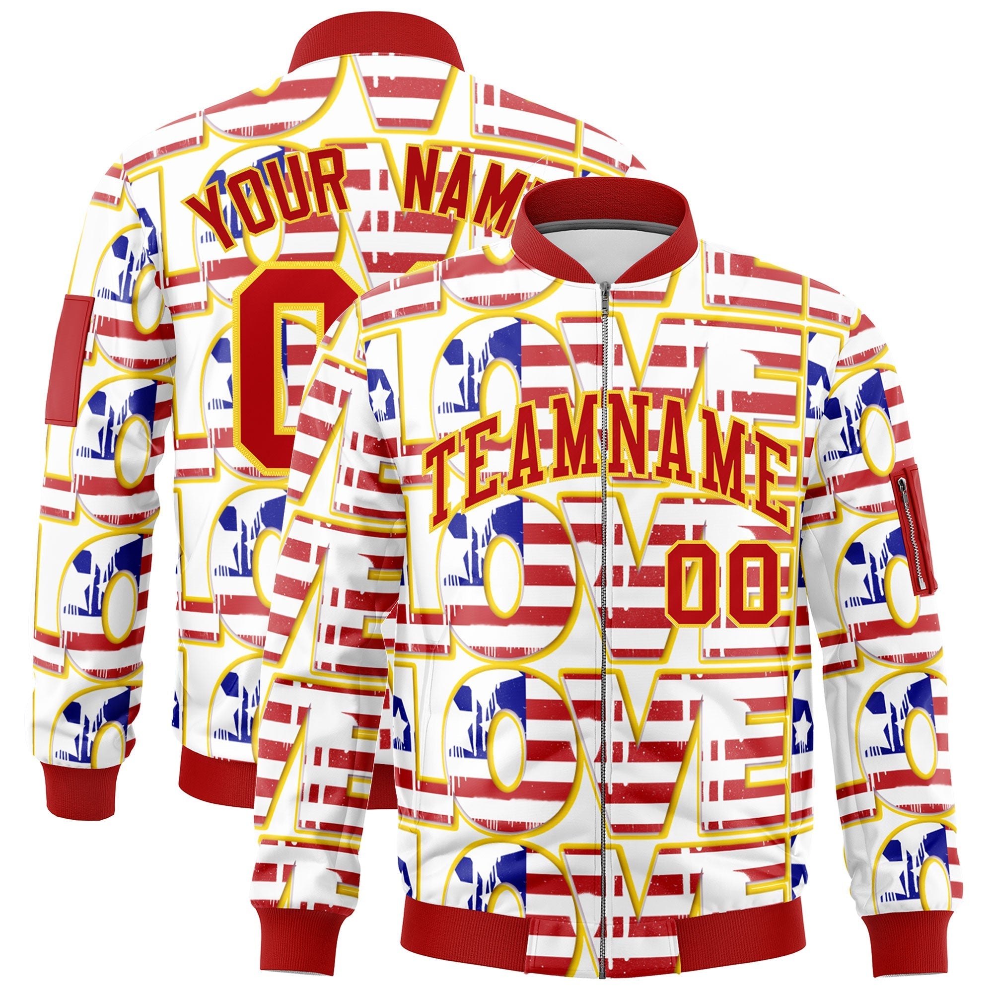 Custom White Red Gold Independence Day Full Zip American Flag Wrinkle-Resistant Jacket| KXKSHOP