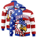 Custom Royal Blue White Red Independence Day Full Zip American Flag Wrinkle-Resistant Jacket| KXKSHOP