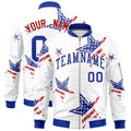Custom White Royal Blue Red Independence Day Full Zip American Flag Wrinkle-Resistant Jacket| KXKSHOP