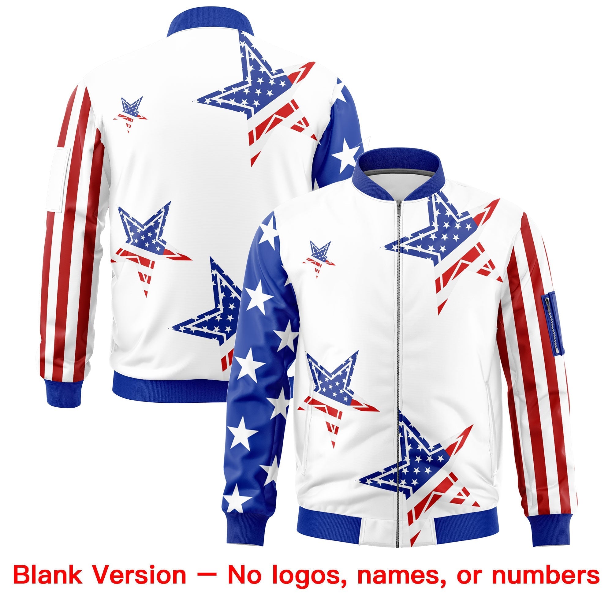 Custom White Red Royal Blue Independence Day Full Zip American Flag Wrinkle-Resistant Jacket| KXKSHOP