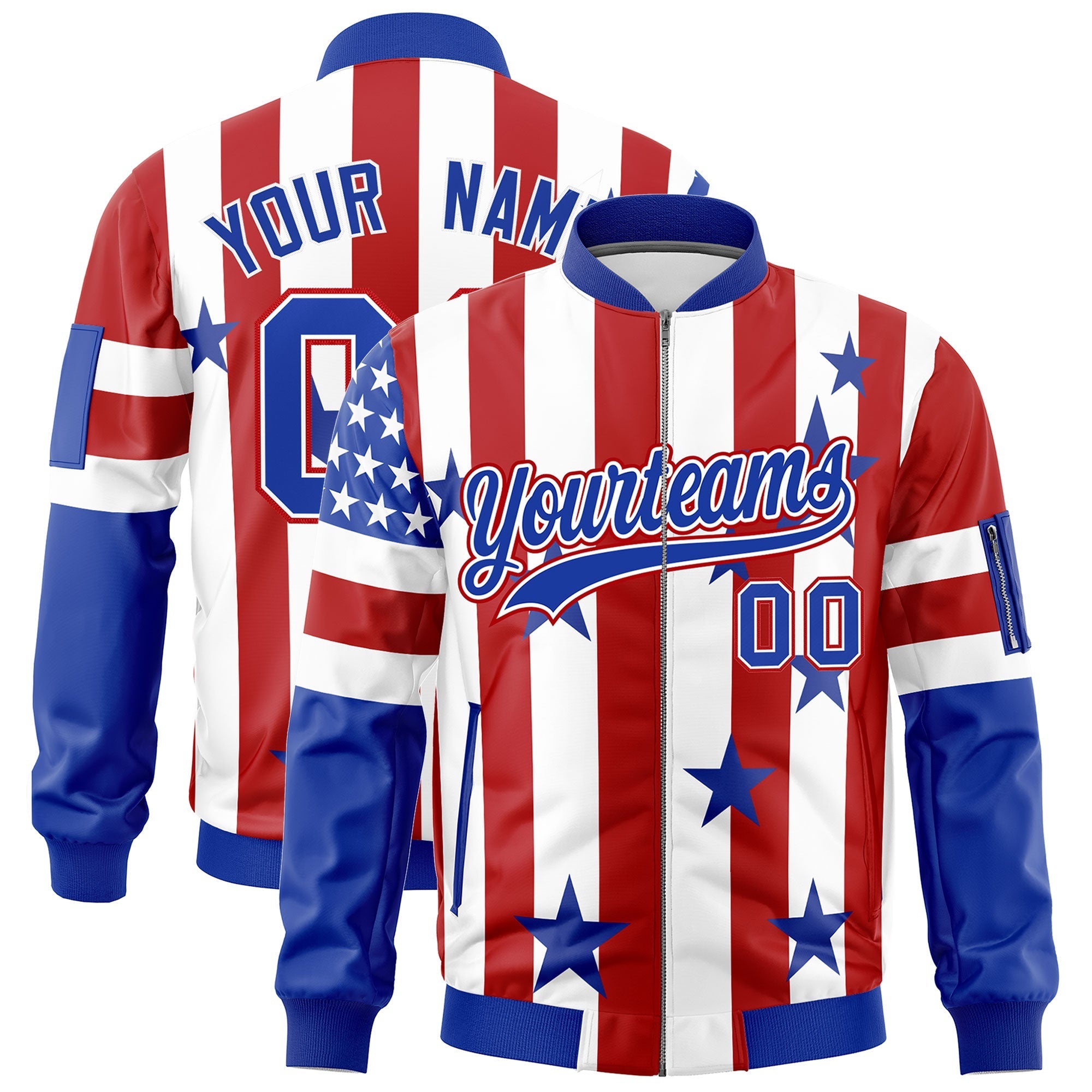 Custom White Red Royal Blue Independence Day Full Zip American Flag Wrinkle-Resistant Jacket| KXKSHOP