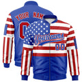 Custom Royal Blue Red White Independence Day Full Zip American Flag Wrinkle-Resistant Jacket| KXKSHOP