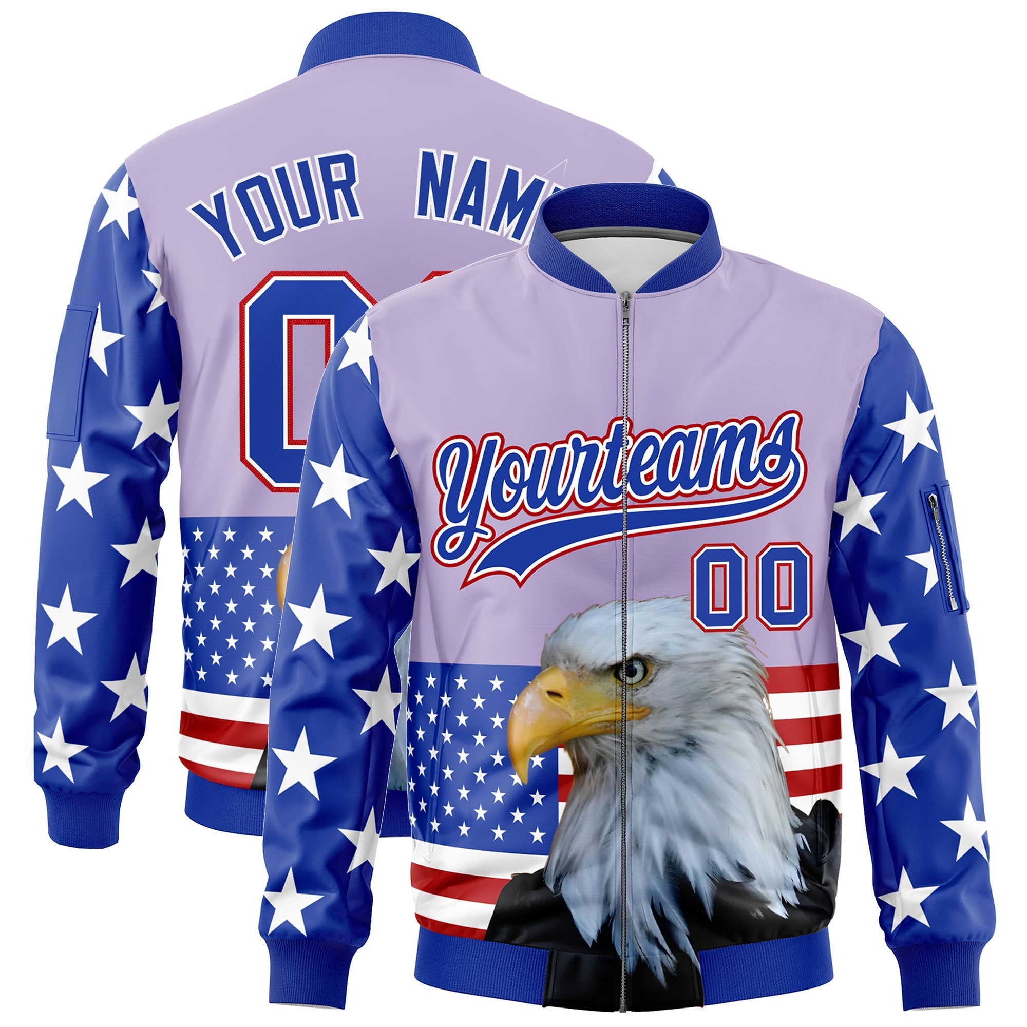 Custom Royal Blue White Red Independence Day Full Zip American Flag Wrinkle-Resistant Jacket| KXKSHOP