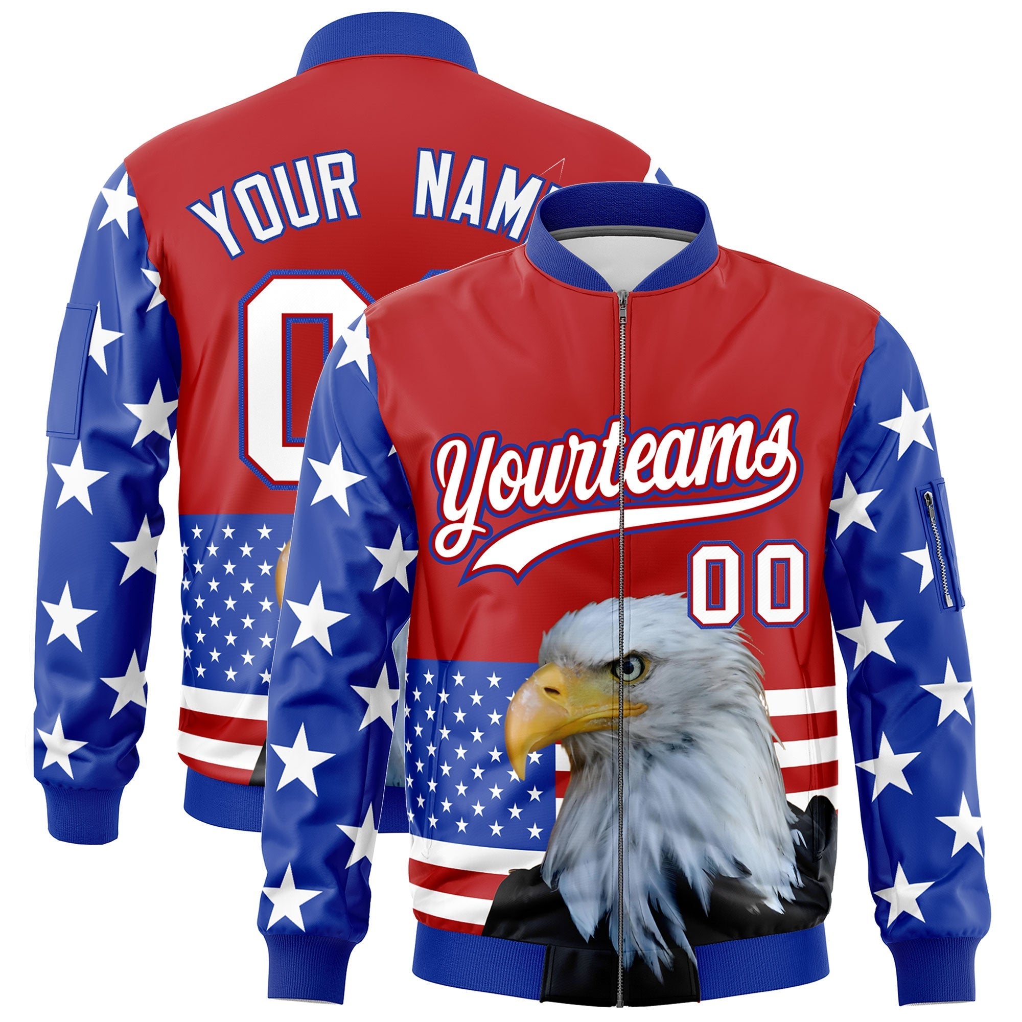 Custom Red Royal Blue White Independence Day Full Zip American Flag Wrinkle-Resistant Jacket| KXKSHOP