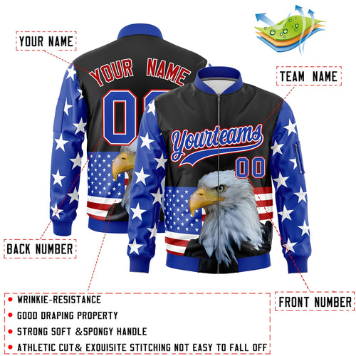 Custom Black Royal Blue White Independence Day Full Zip American Flag Wrinkle-Resistant Jacket| KXKSHOP