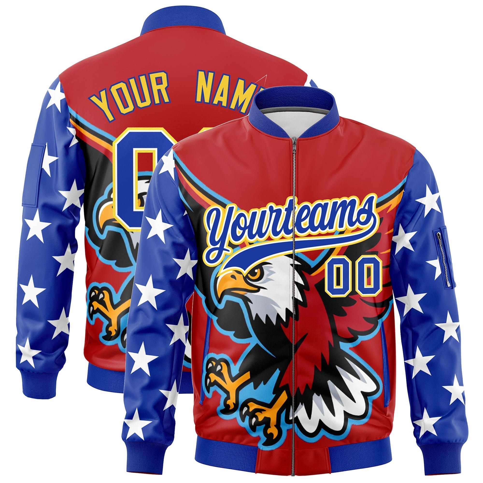Custom Red Royal Blue White Independence Day Full Zip American Flag Wrinkle-Resistant Jacket| KXKSHOP