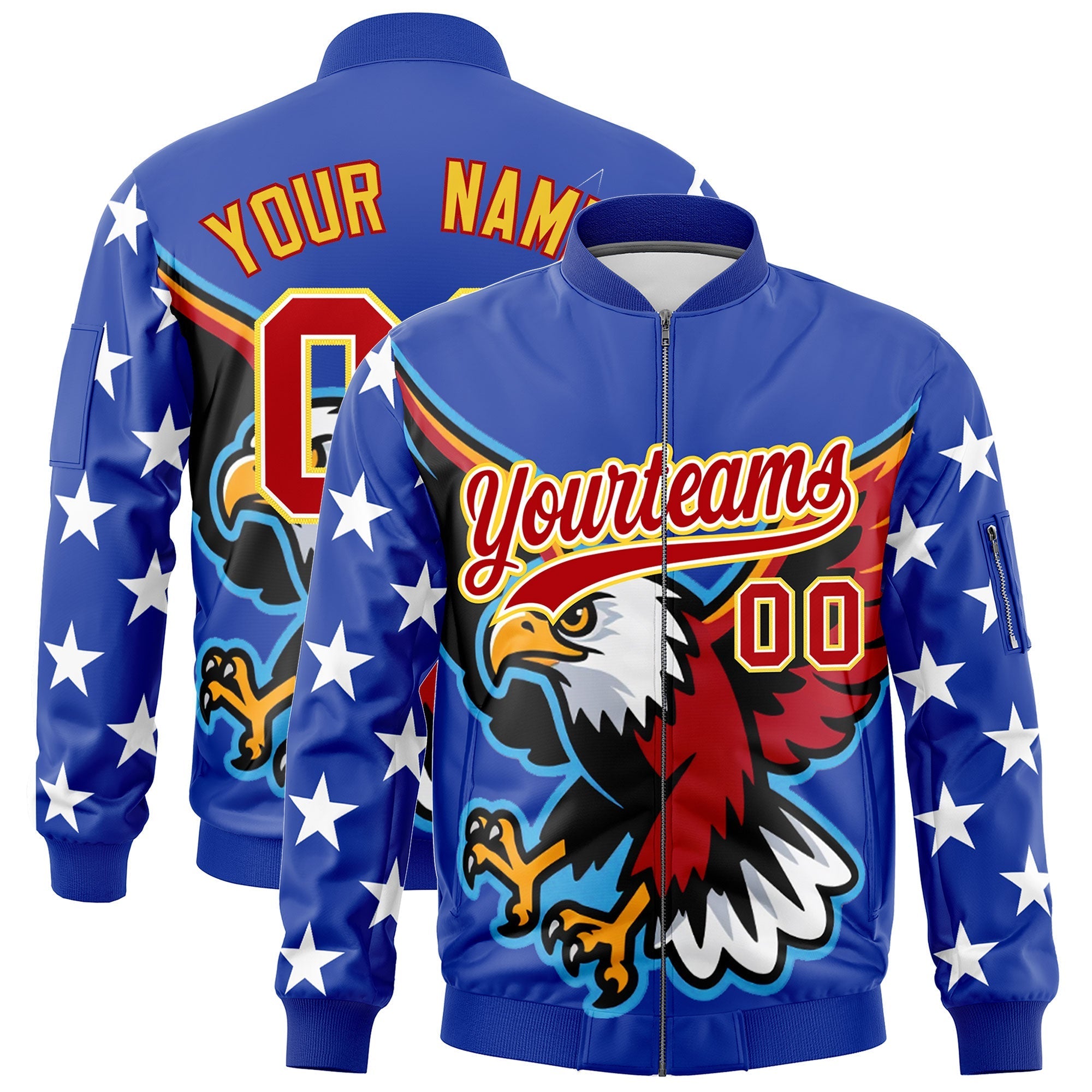 Custom Royal Blue White Red Independence Day Full Zip American Flag Wrinkle-Resistant Jacket| KXKSHOP