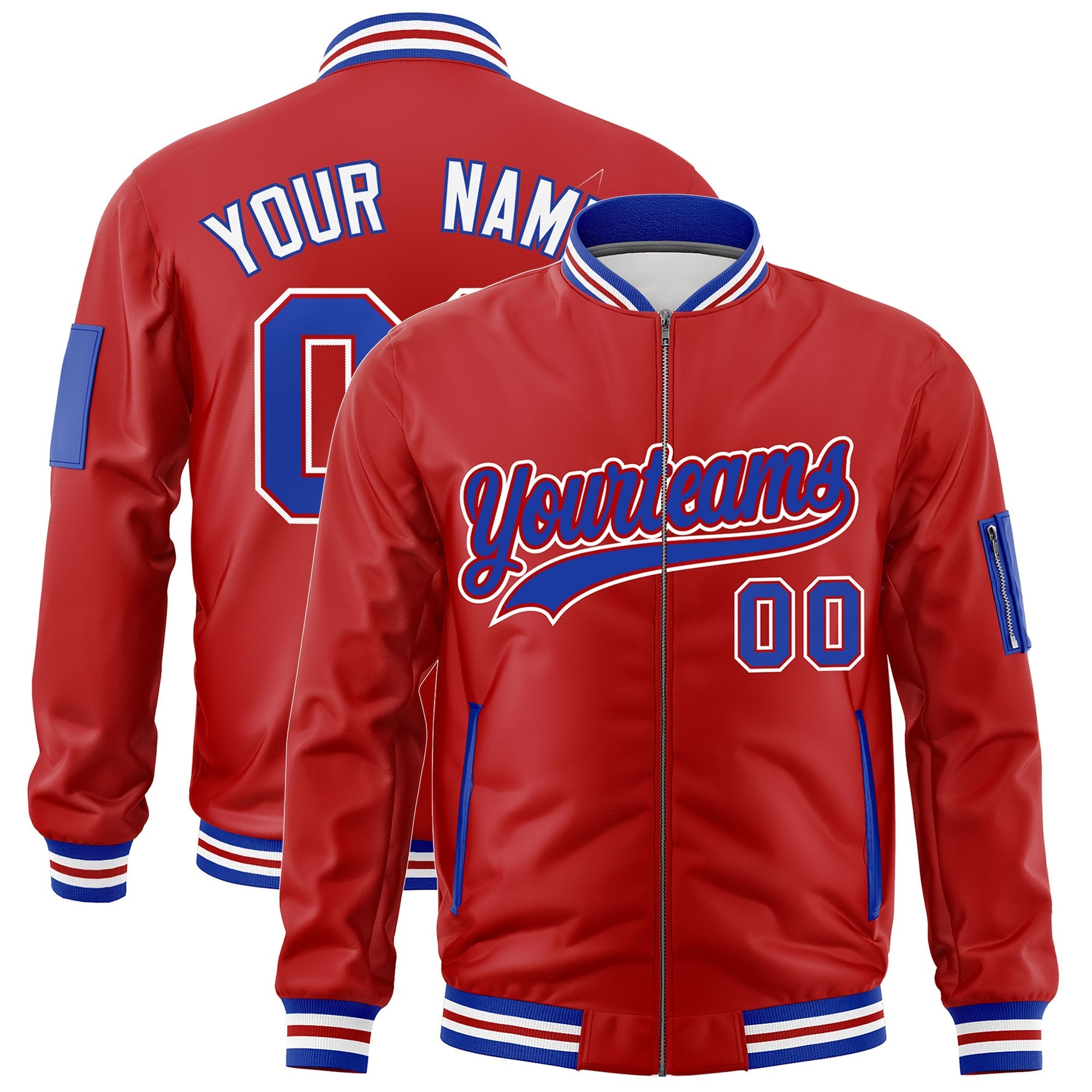 Custom Red Royal Blue White Independence Day Full Zip American Flag Wrinkle-Resistant Jacket| KXKSHOP