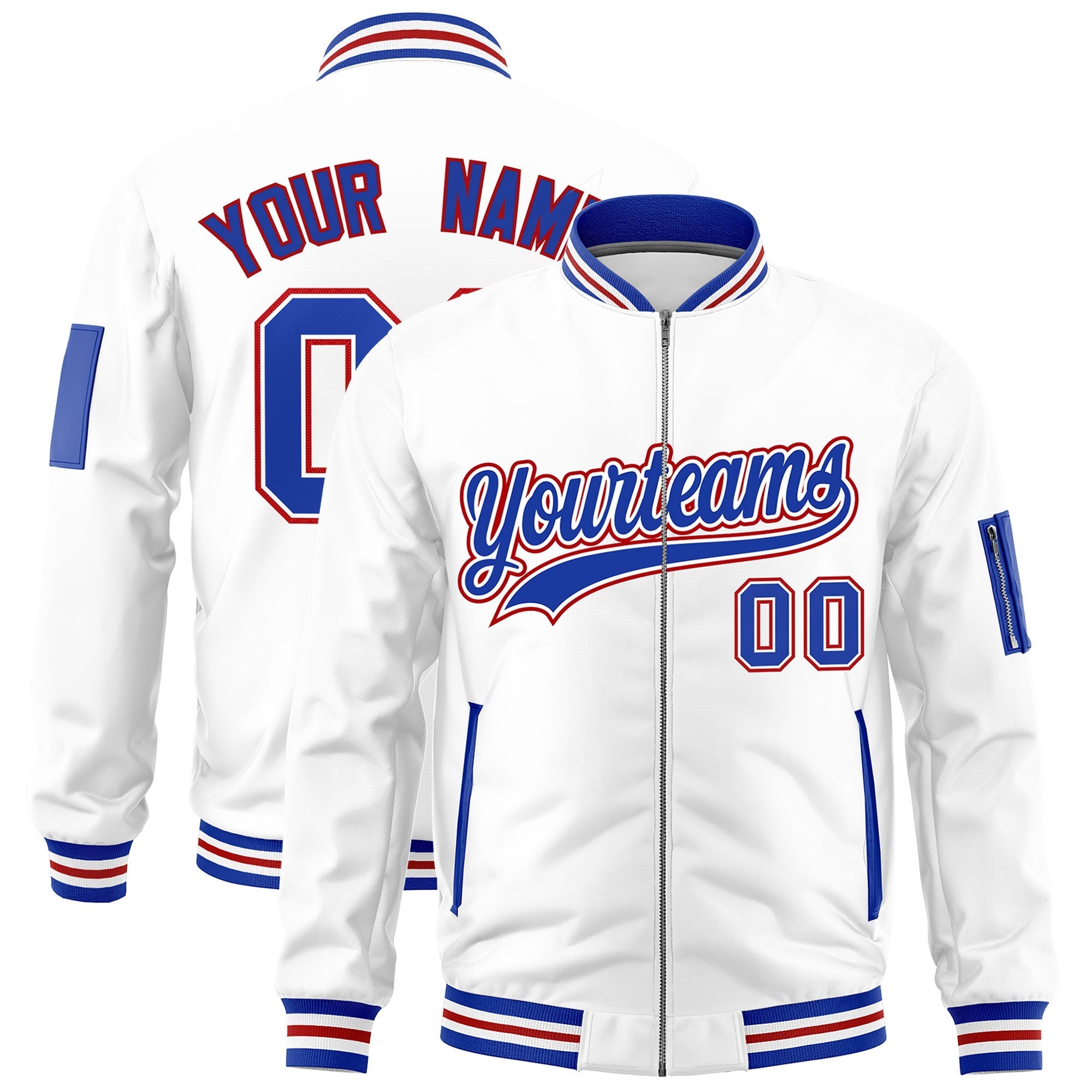 Custom White Royal Blue Red Independence Day Full Zip American Flag Wrinkle-Resistant Jacket| KXKSHOP