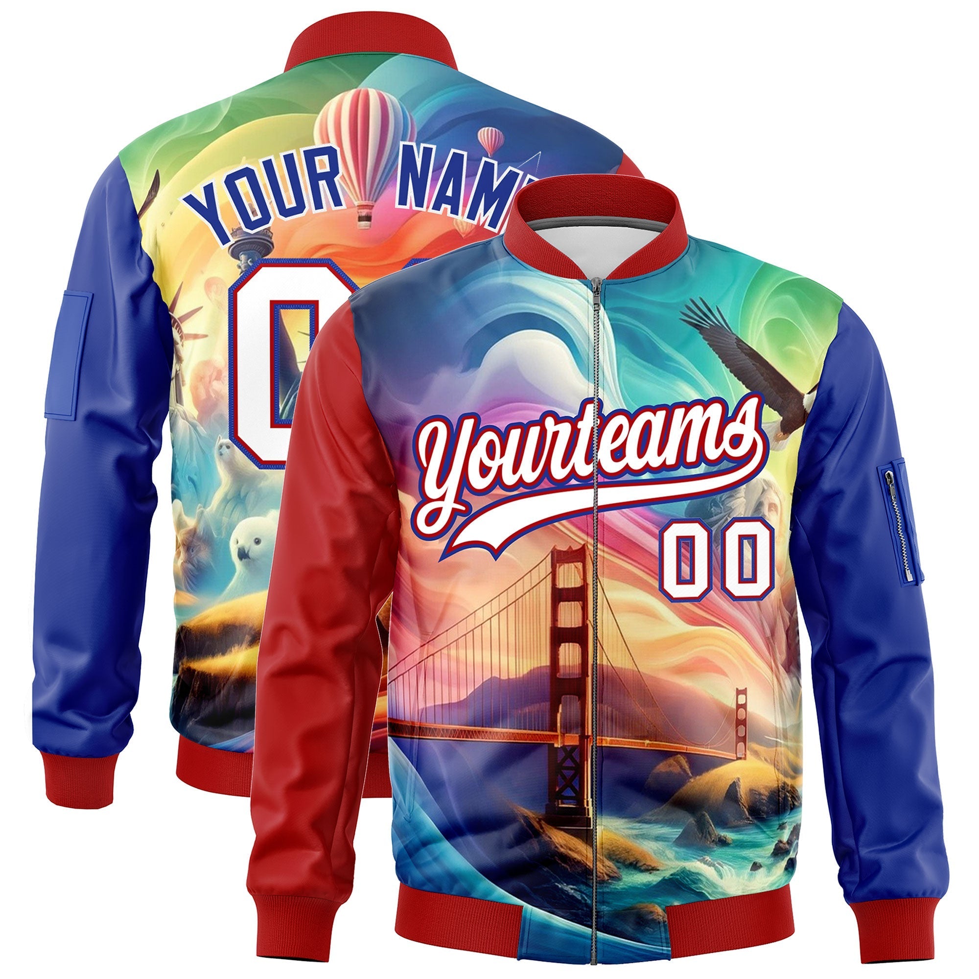 Custom Red Royal Blue White Independence Day Full Zip American Flag Wrinkle-Resistant Jacket| KXKSHOP