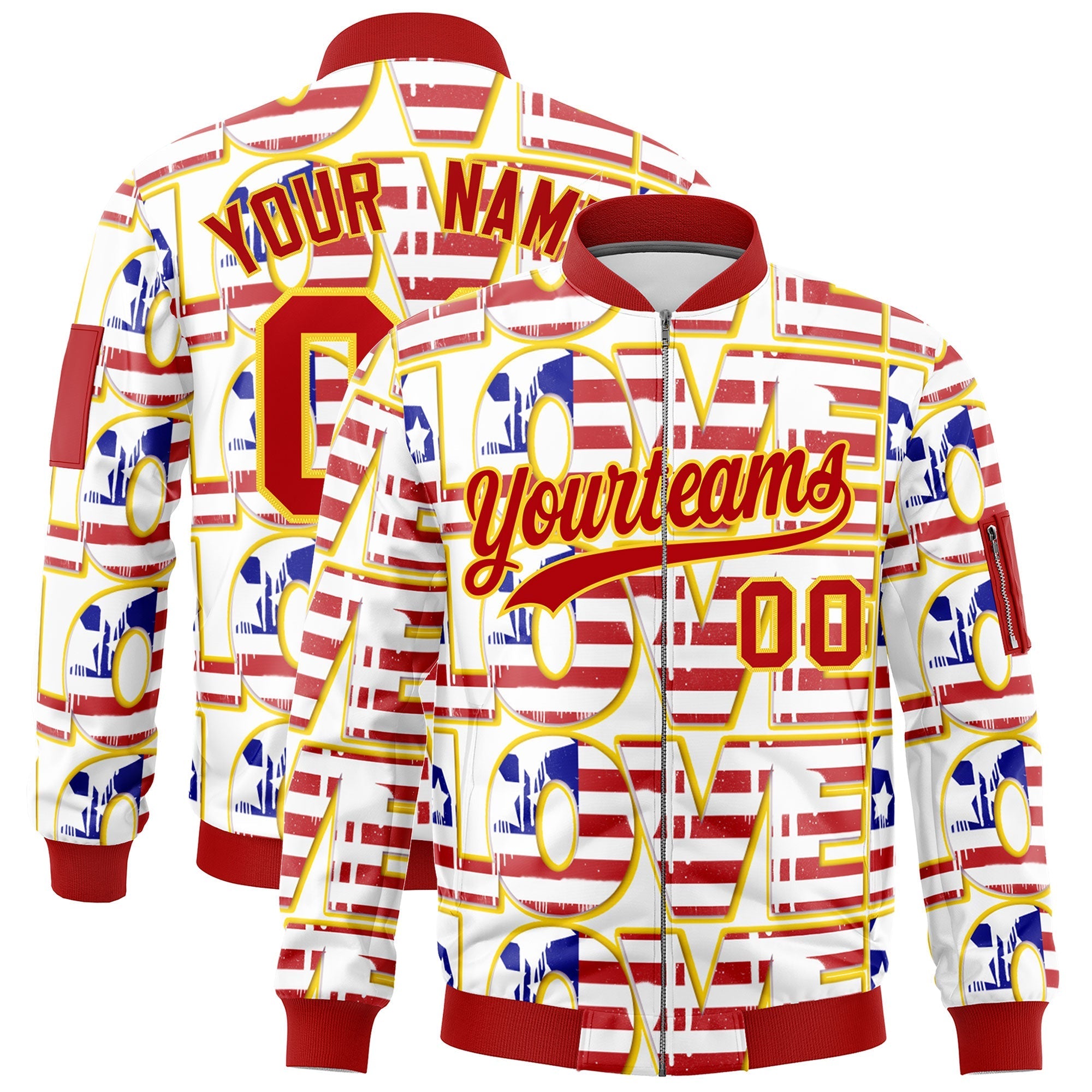 Custom White Red Gold Independence Day Full Zip American Flag Wrinkle-Resistant Jacket| KXKSHOP