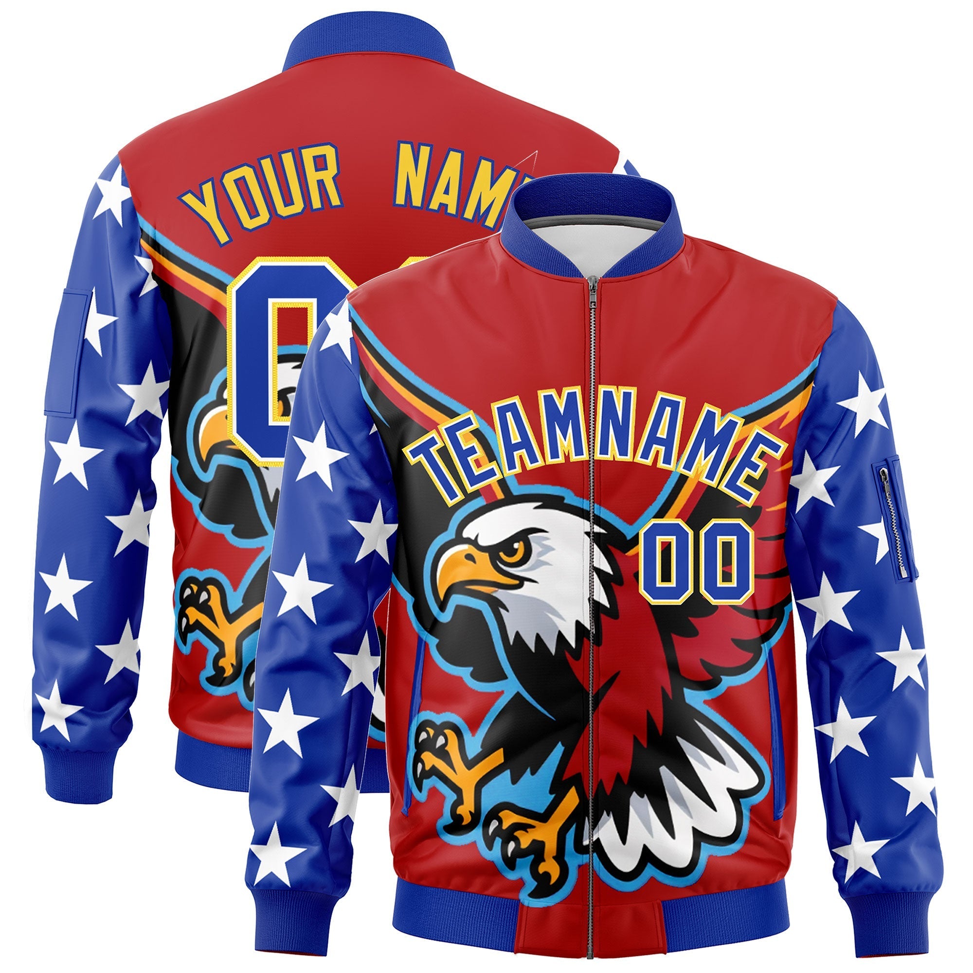 Custom Red Royal Blue White Independence Day Full Zip American Flag Wrinkle-Resistant Jacket| KXKSHOP