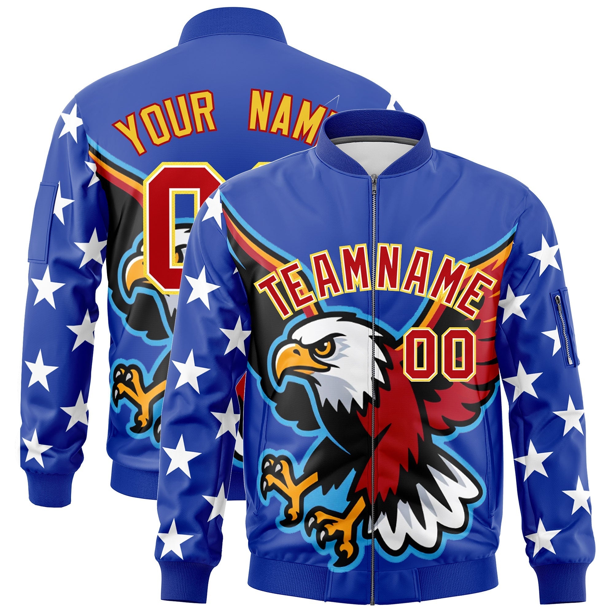 Custom Royal Blue White Red Independence Day Full Zip American Flag Wrinkle-Resistant Jacket| KXKSHOP