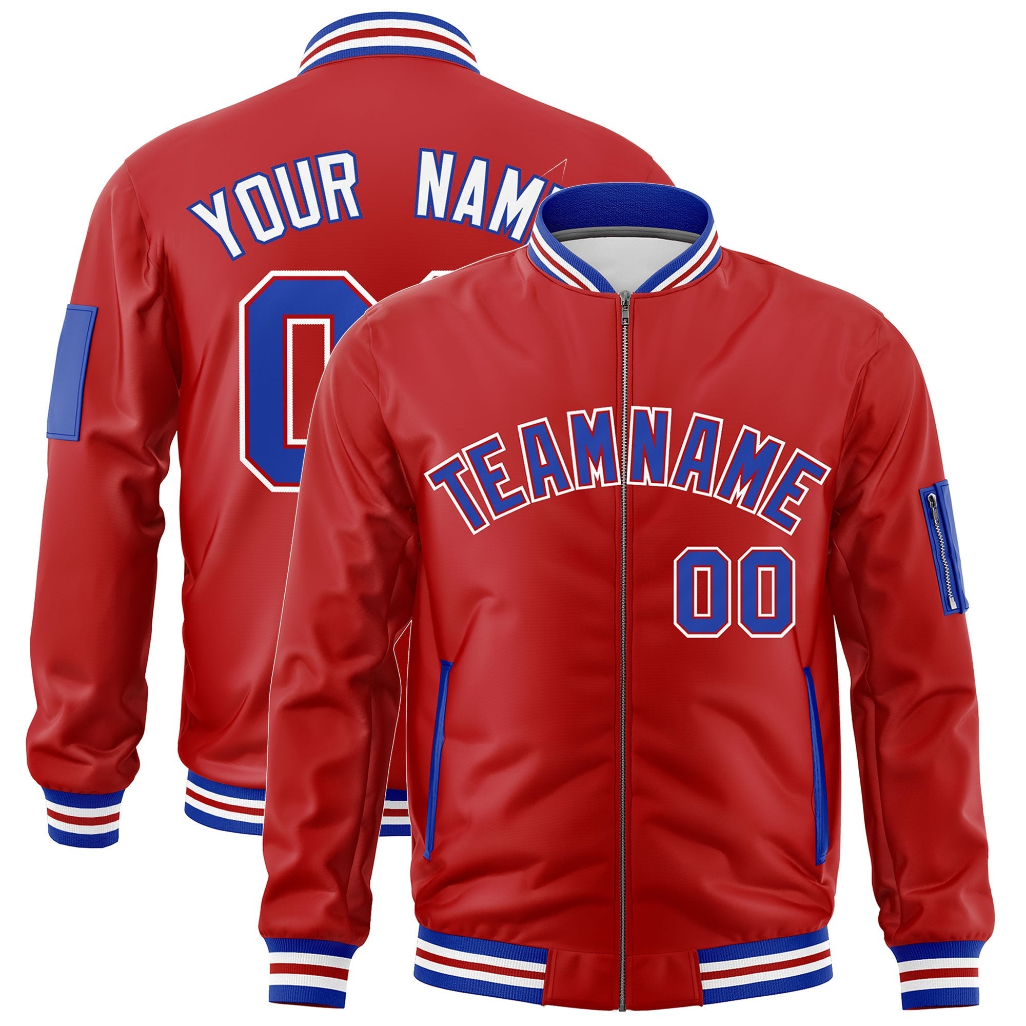 Custom Red Royal Blue White Independence Day Full Zip American Flag Wrinkle-Resistant Jacket| KXKSHOP