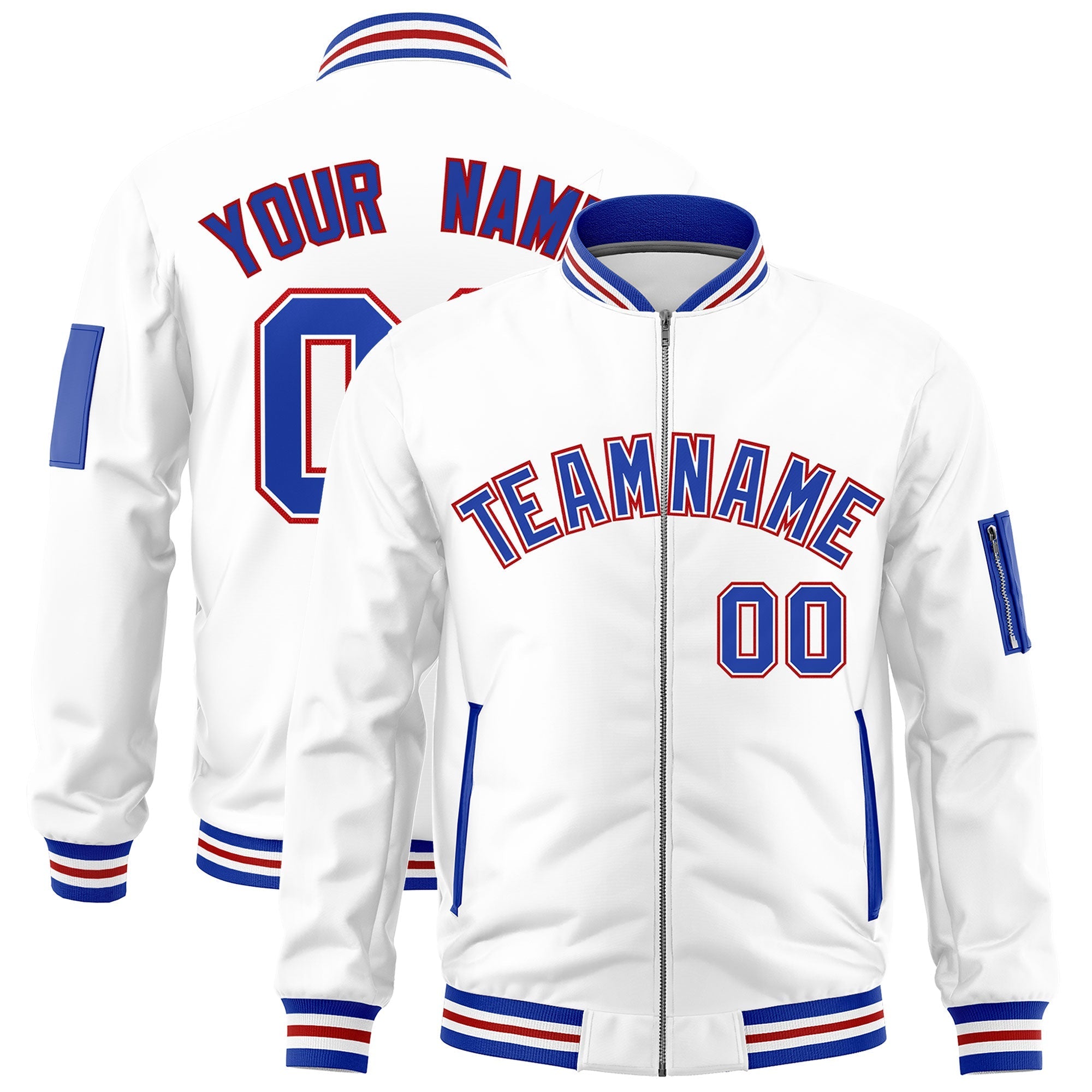 Custom White Royal Blue Red Independence Day Full Zip American Flag Wrinkle-Resistant Jacket| KXKSHOP