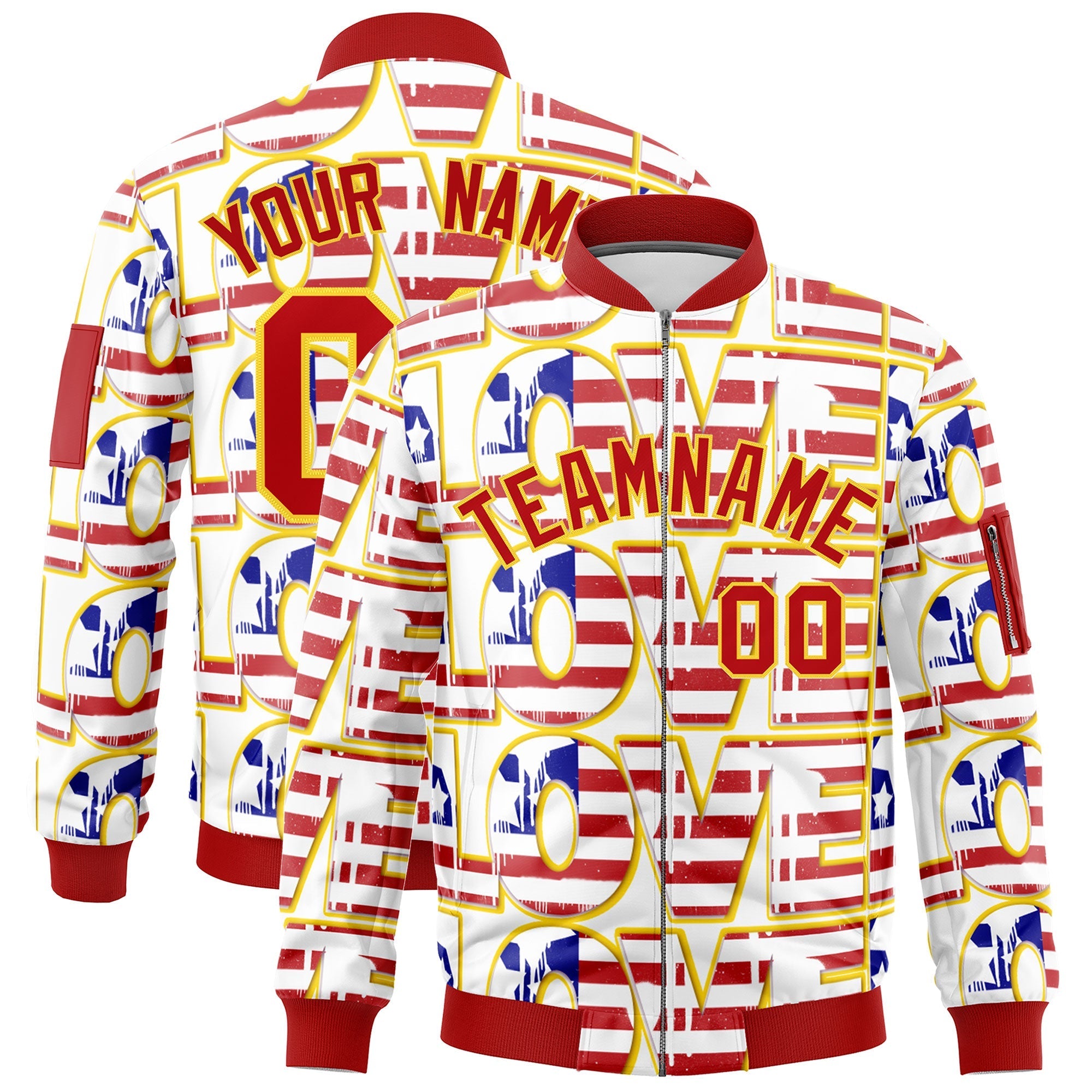 Custom White Red Gold Independence Day Full Zip American Flag Wrinkle-Resistant Jacket| KXKSHOP