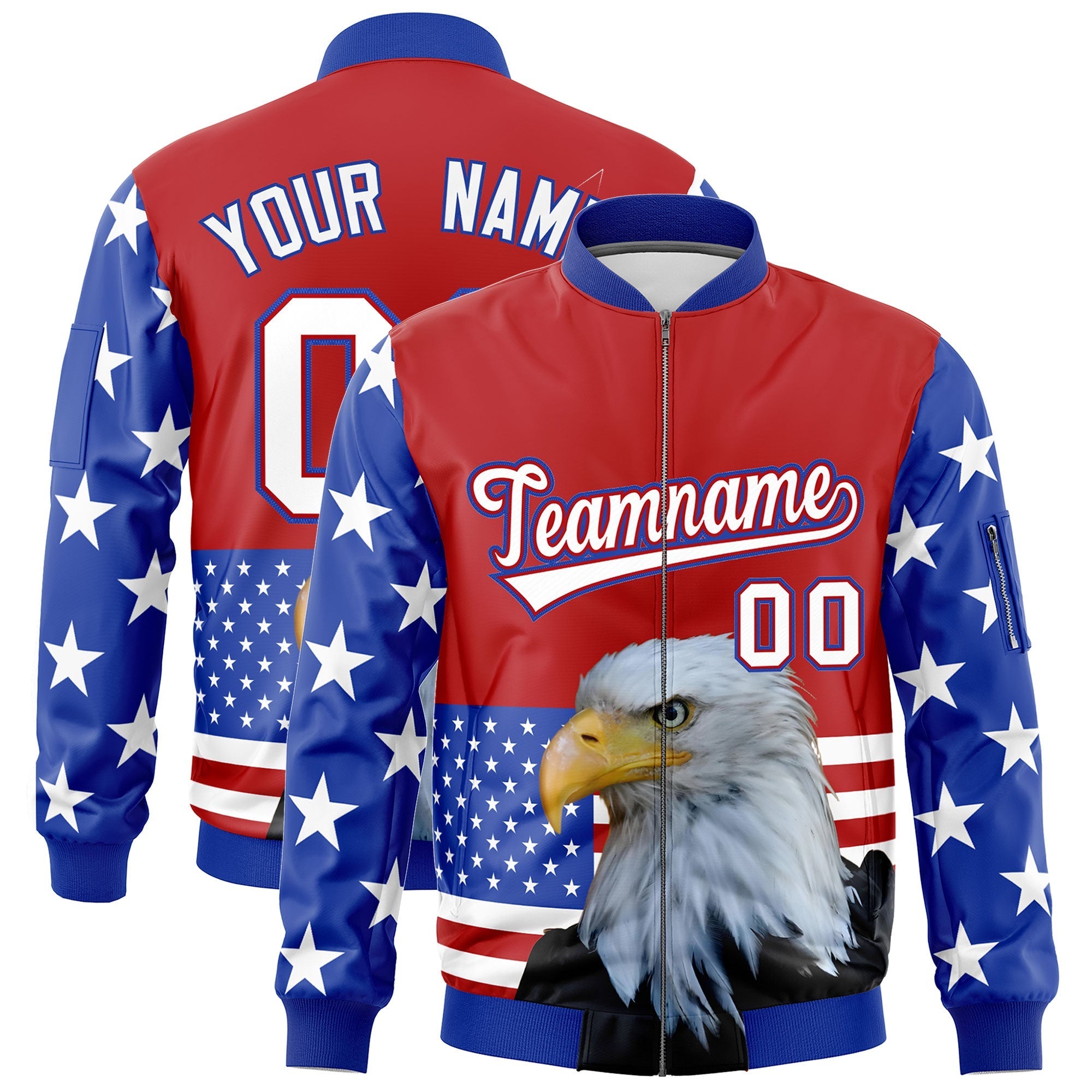 Custom Red Royal Blue White Independence Day Full Zip American Flag Wrinkle-Resistant Jacket| KXKSHOP