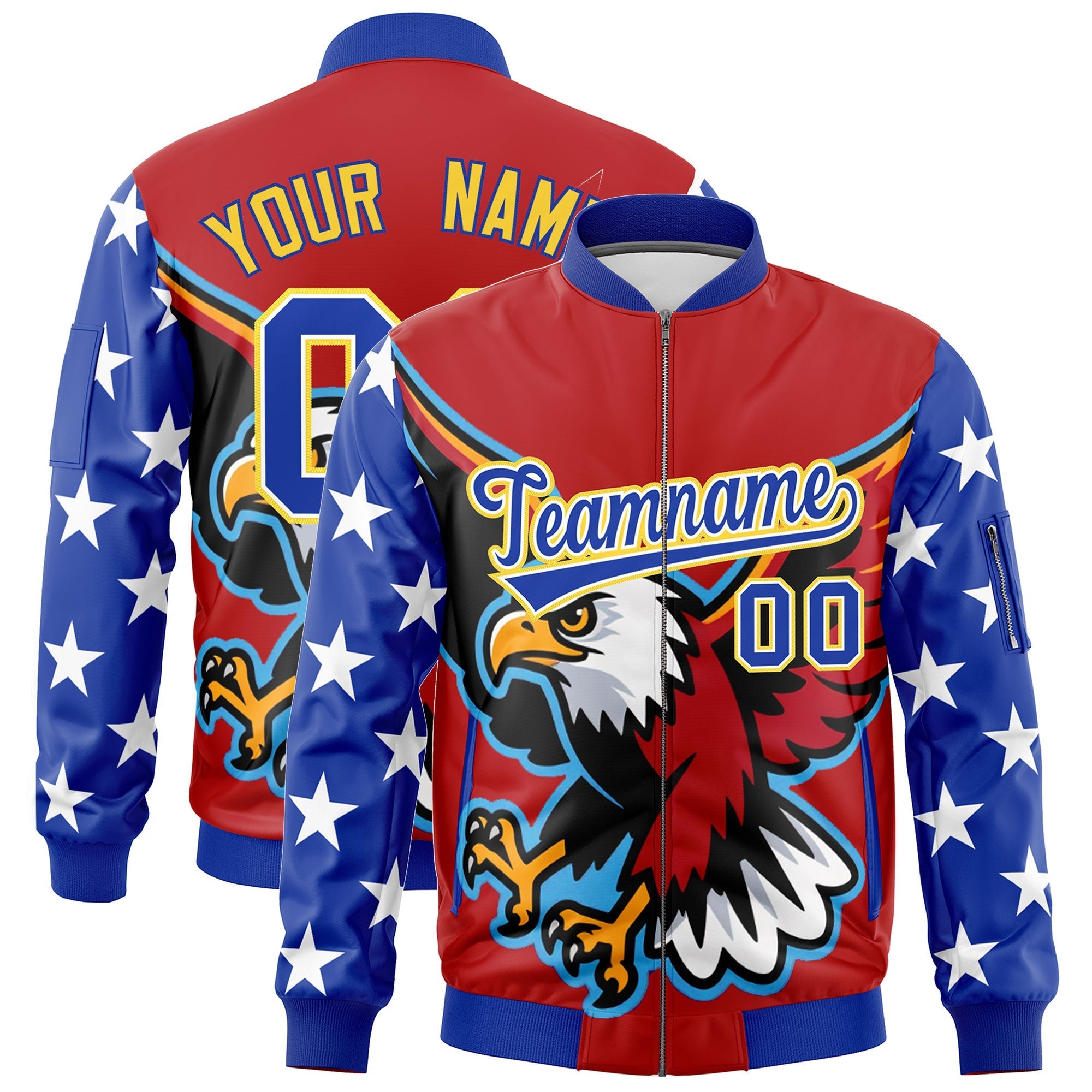 Custom Red Royal Blue White Independence Day Full Zip American Flag Wrinkle-Resistant Jacket| KXKSHOP