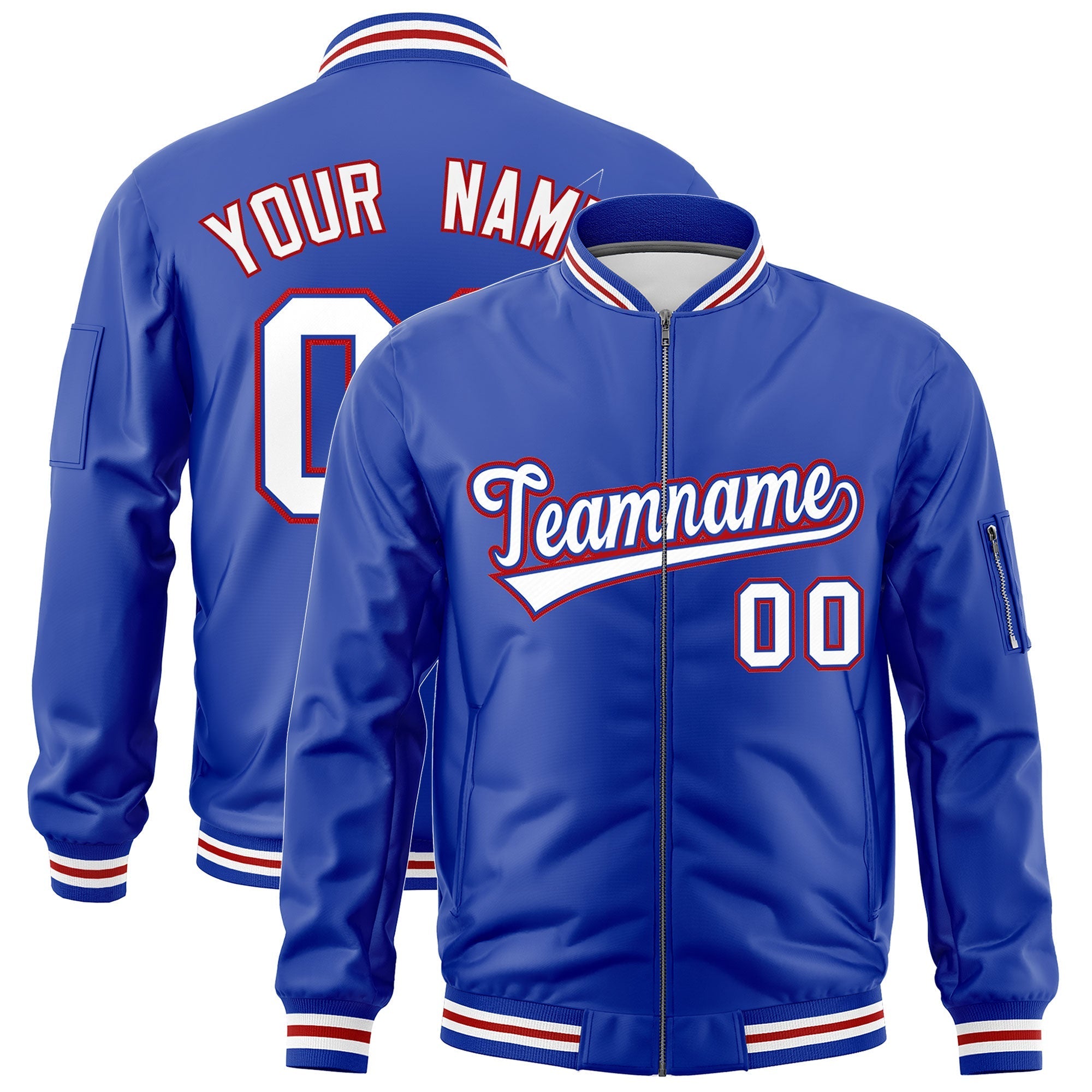 Custom Royal Blue White Red Independence Day Full Zip American Flag Wrinkle-Resistant Jacket| KXKSHOP