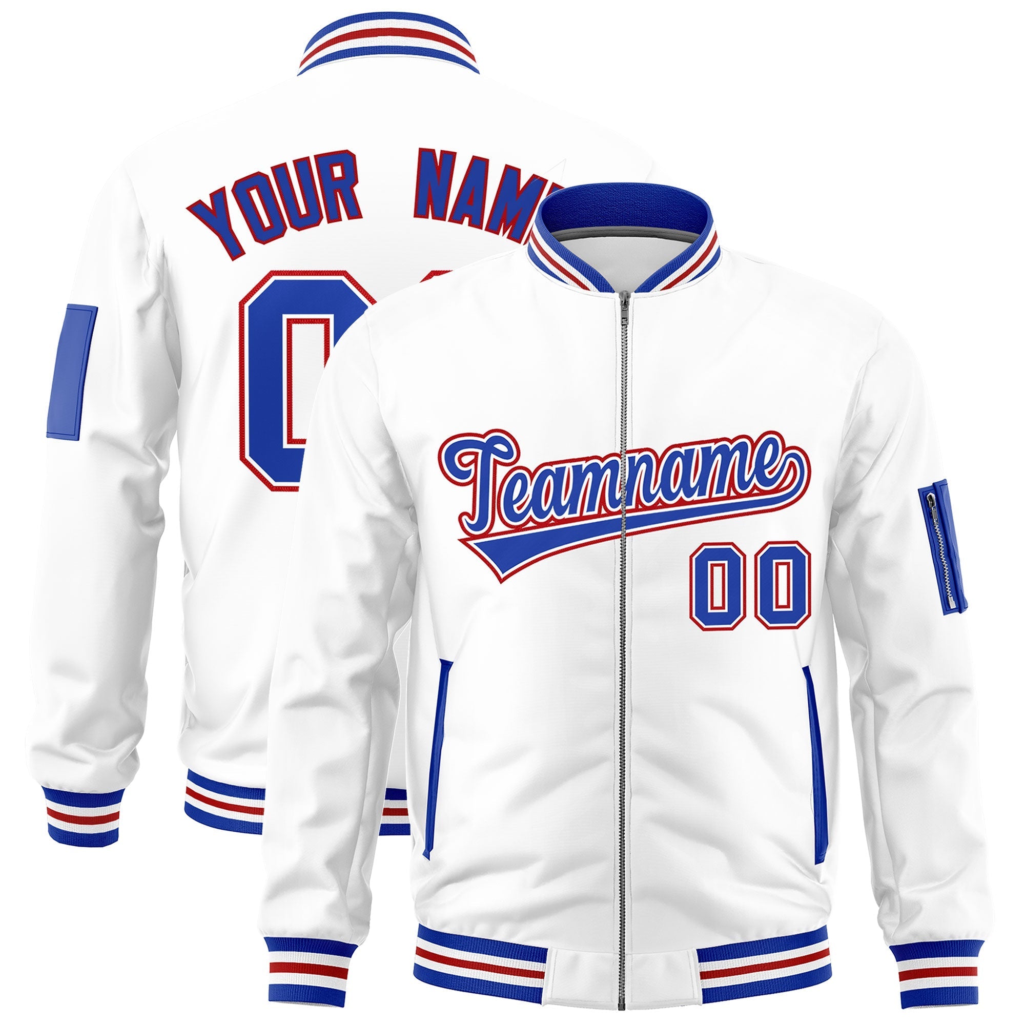 Custom White Royal Blue Red Independence Day Full Zip American Flag Wrinkle-Resistant Jacket| KXKSHOP