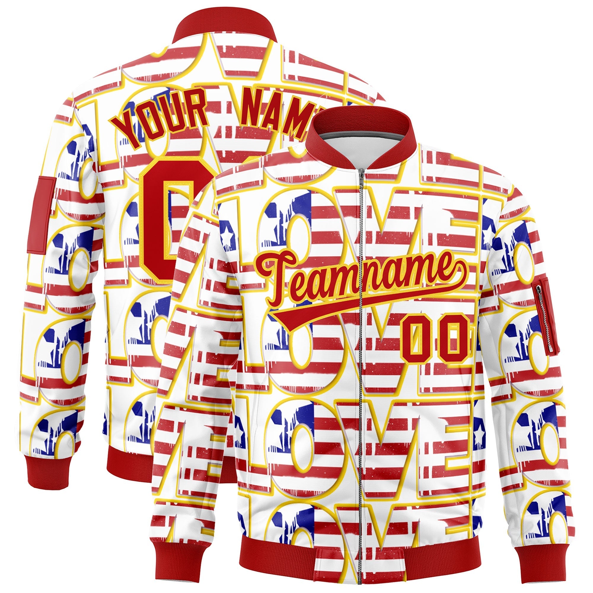 Custom White Red Gold Independence Day Full Zip American Flag Wrinkle-Resistant Jacket| KXKSHOP
