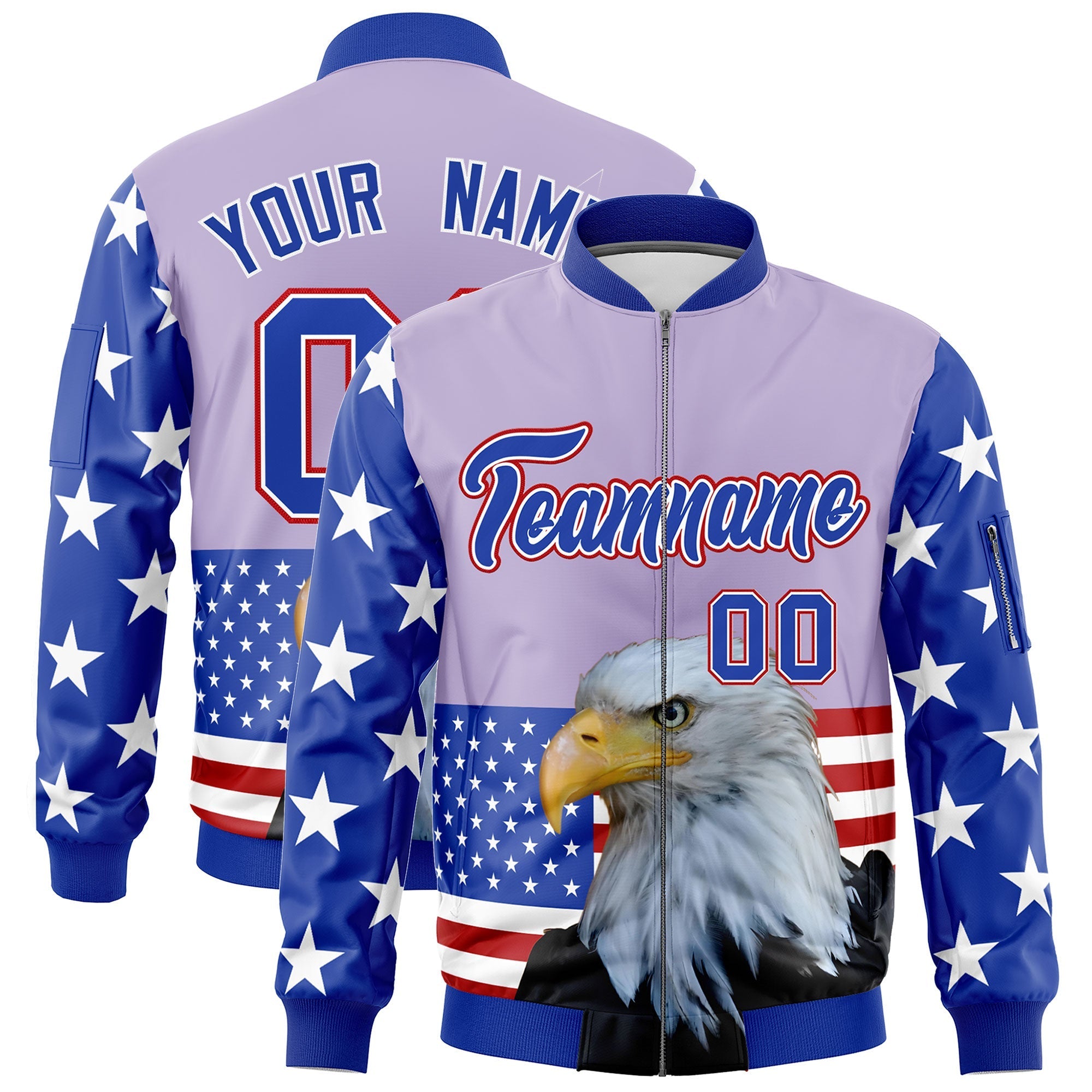 Custom Royal Blue White Red Independence Day Full Zip American Flag Wrinkle-Resistant Jacket| KXKSHOP