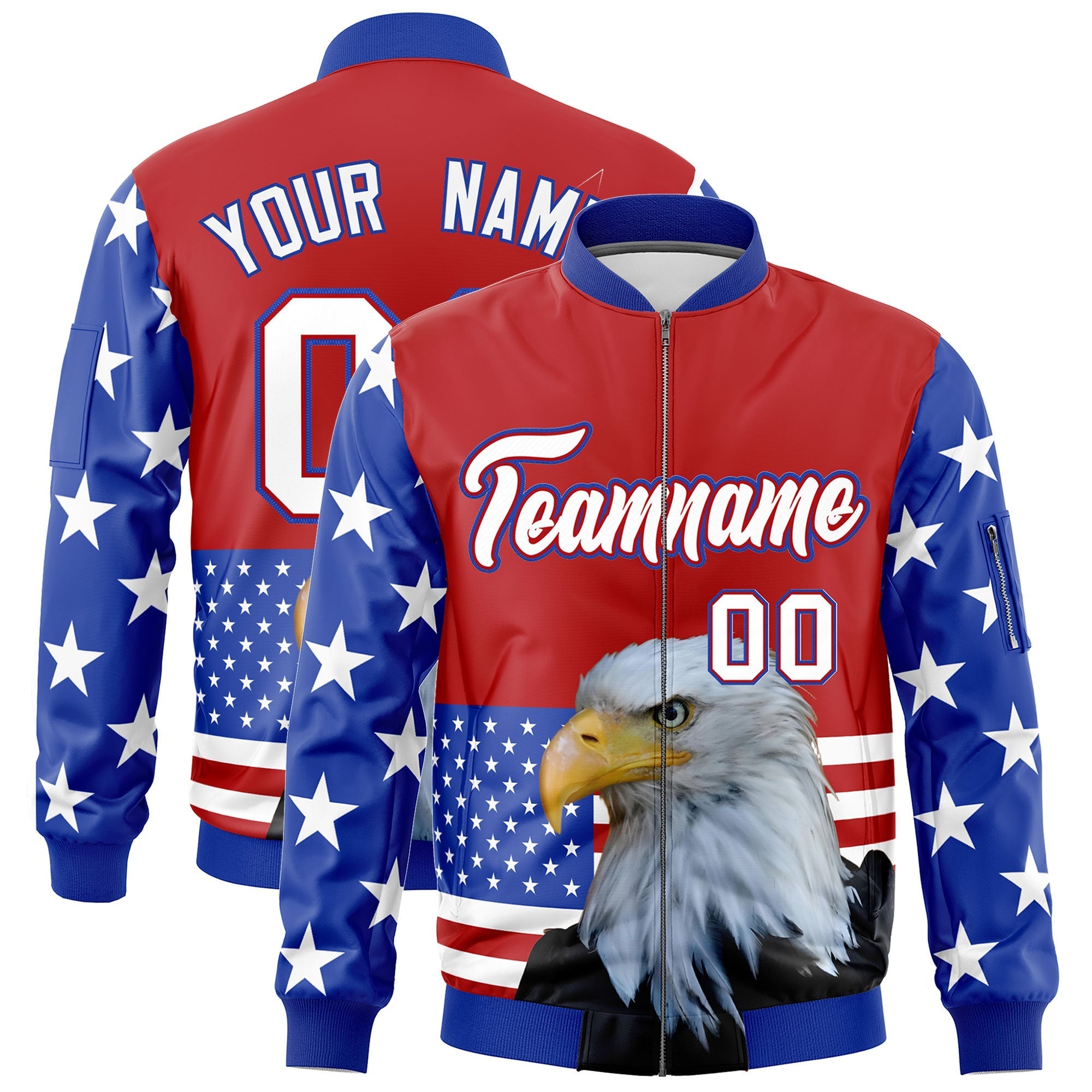 Custom Red Royal Blue White Independence Day Full Zip American Flag Wrinkle-Resistant Jacket| KXKSHOP