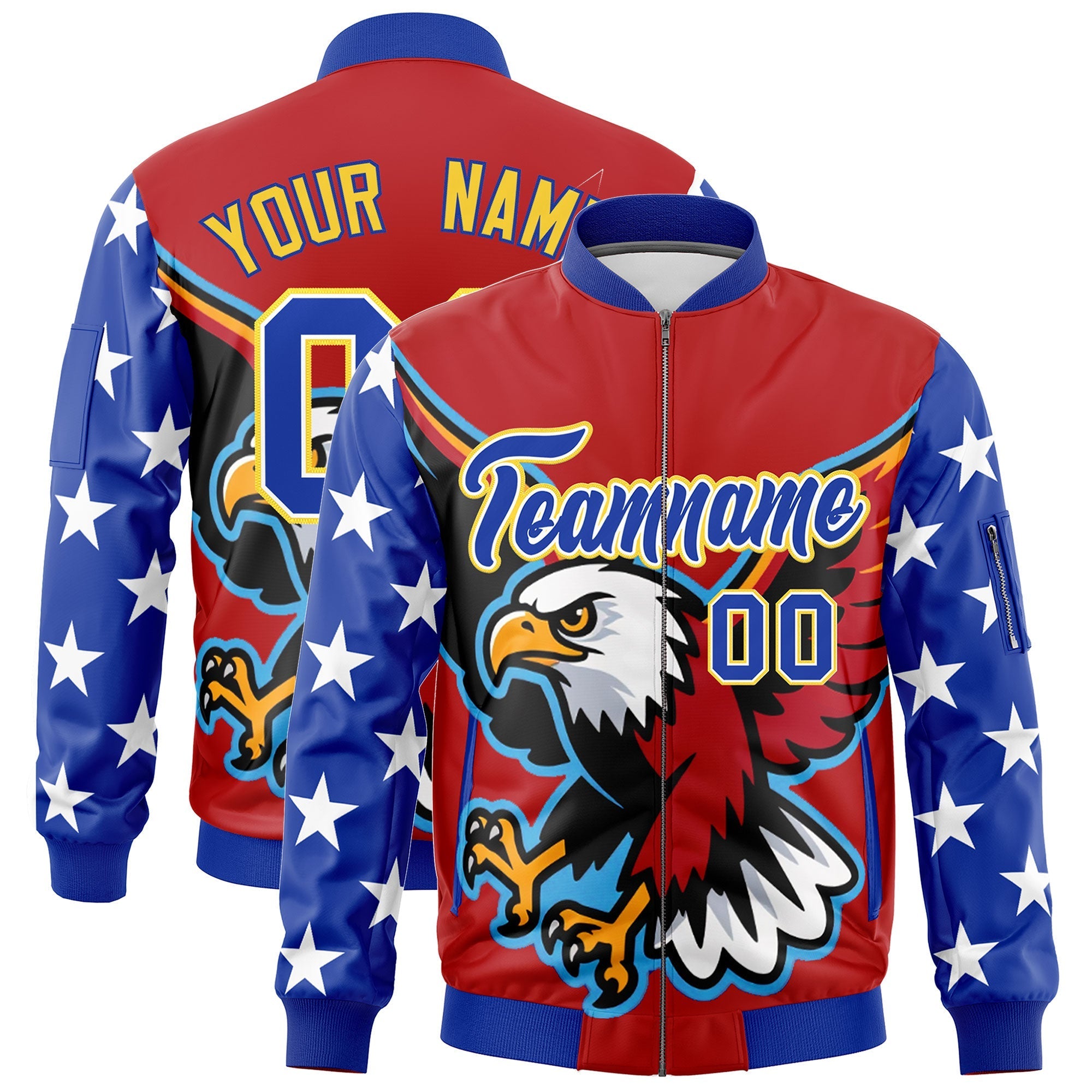 Custom Red Royal Blue White Independence Day Full Zip American Flag Wrinkle-Resistant Jacket| KXKSHOP