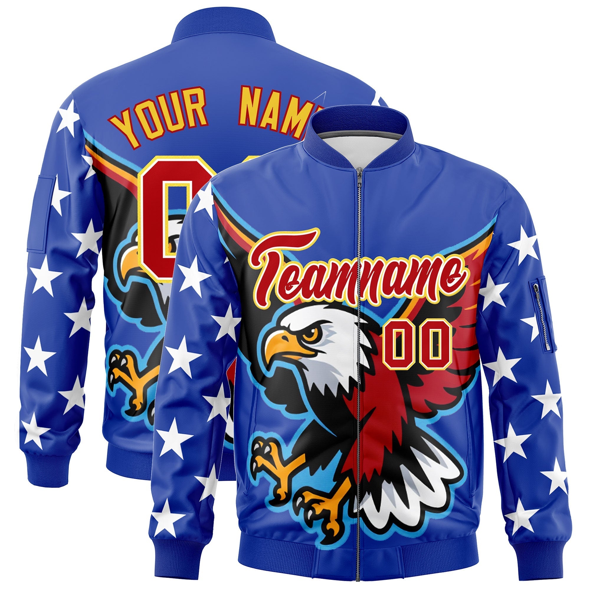 Custom Royal Blue White Red Independence Day Full Zip American Flag Wrinkle-Resistant Jacket| KXKSHOP