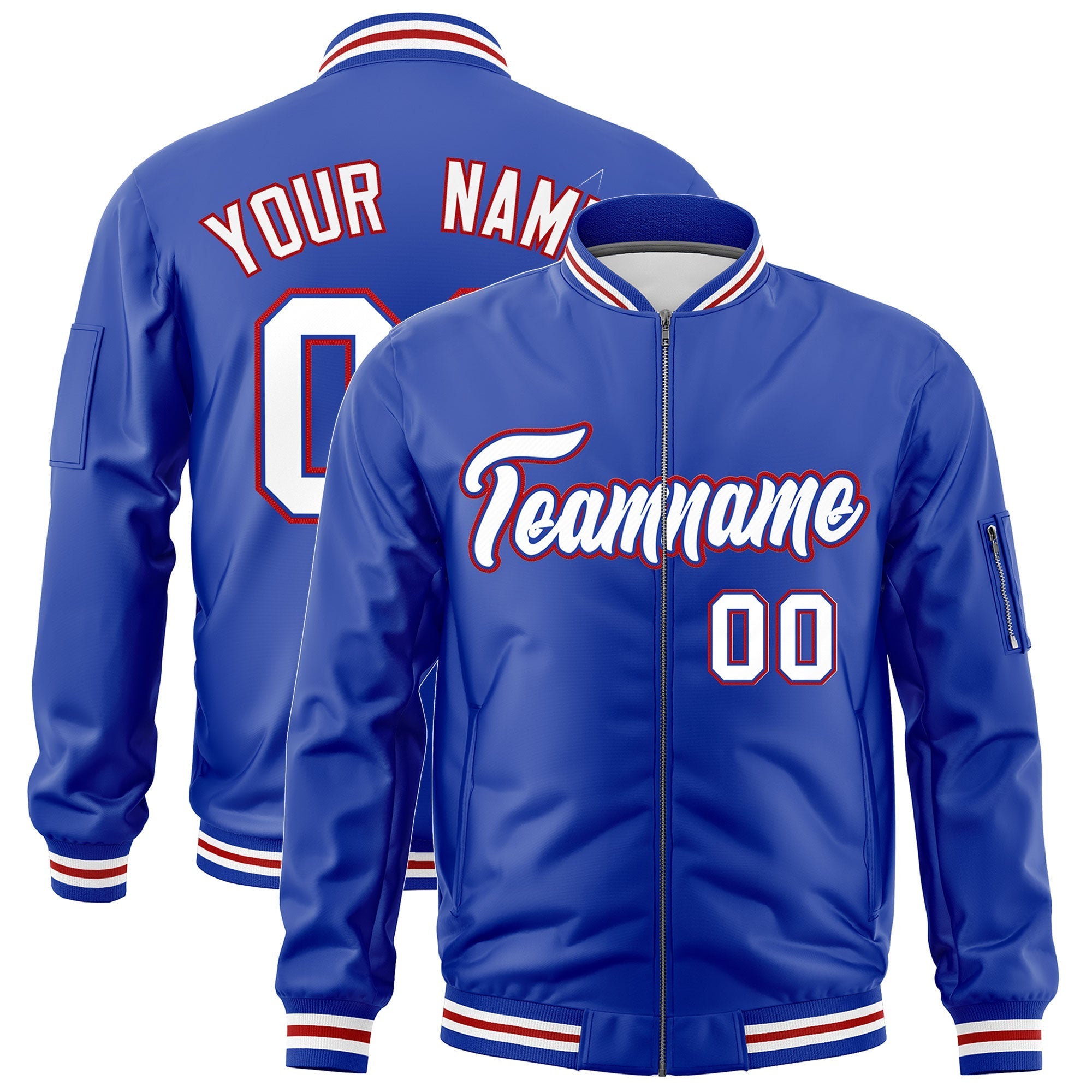 Custom Royal Blue White Red Independence Day Full Zip American Flag Wrinkle-Resistant Jacket| KXKSHOP