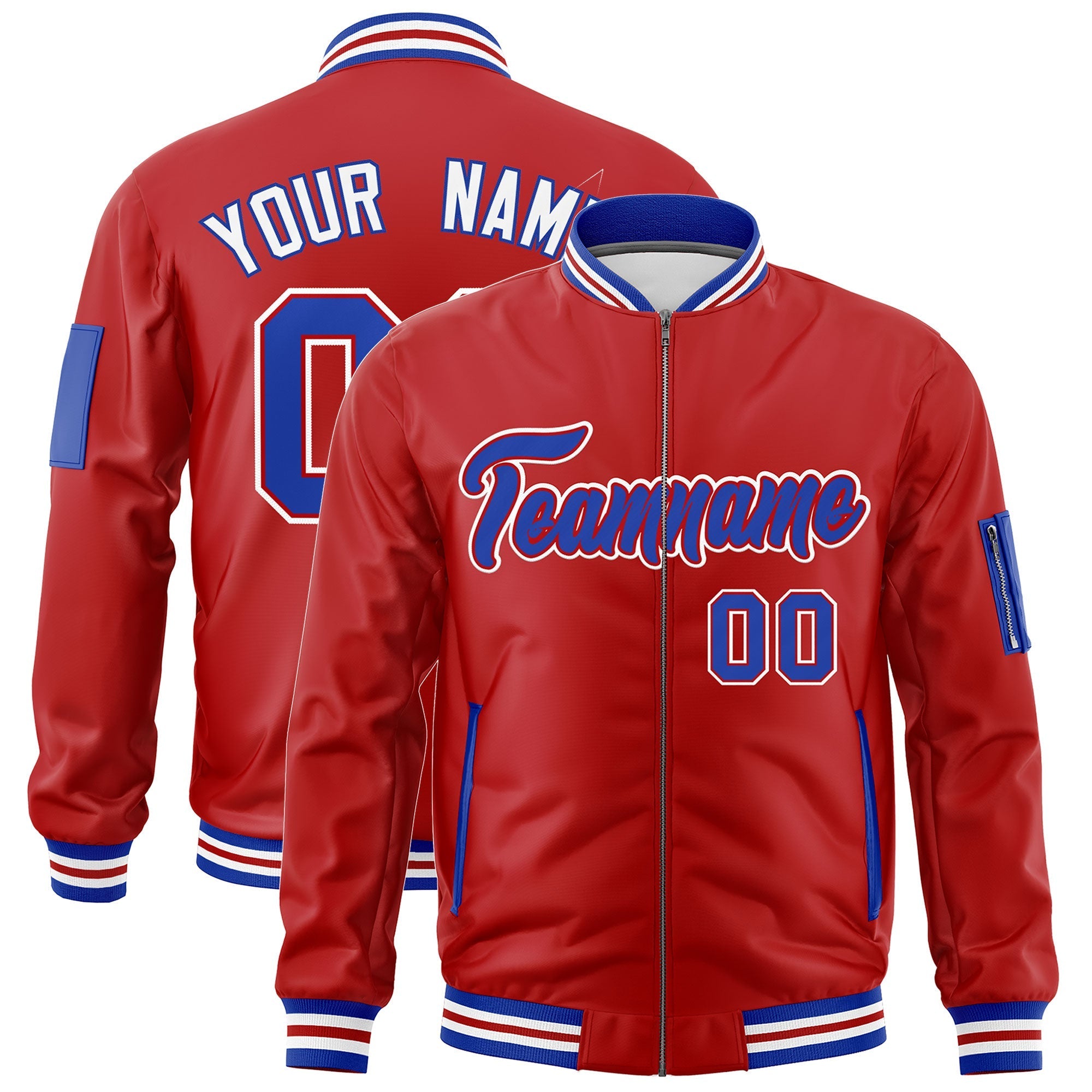 Custom Red Royal Blue White Independence Day Full Zip American Flag Wrinkle-Resistant Jacket| KXKSHOP