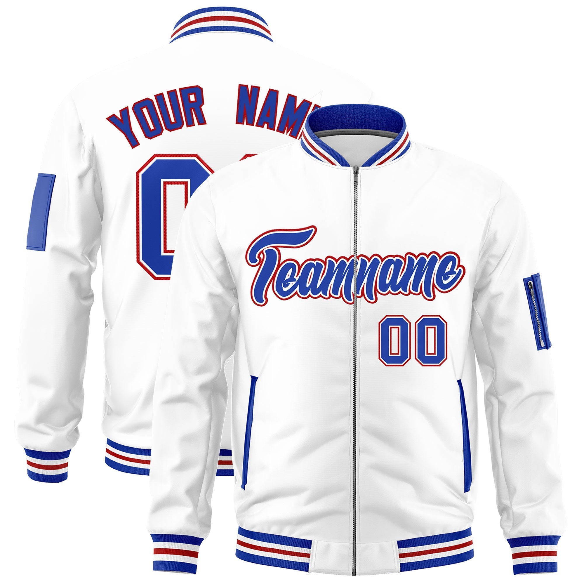 Custom White Royal Blue Red Independence Day Full Zip American Flag Wrinkle-Resistant Jacket| KXKSHOP