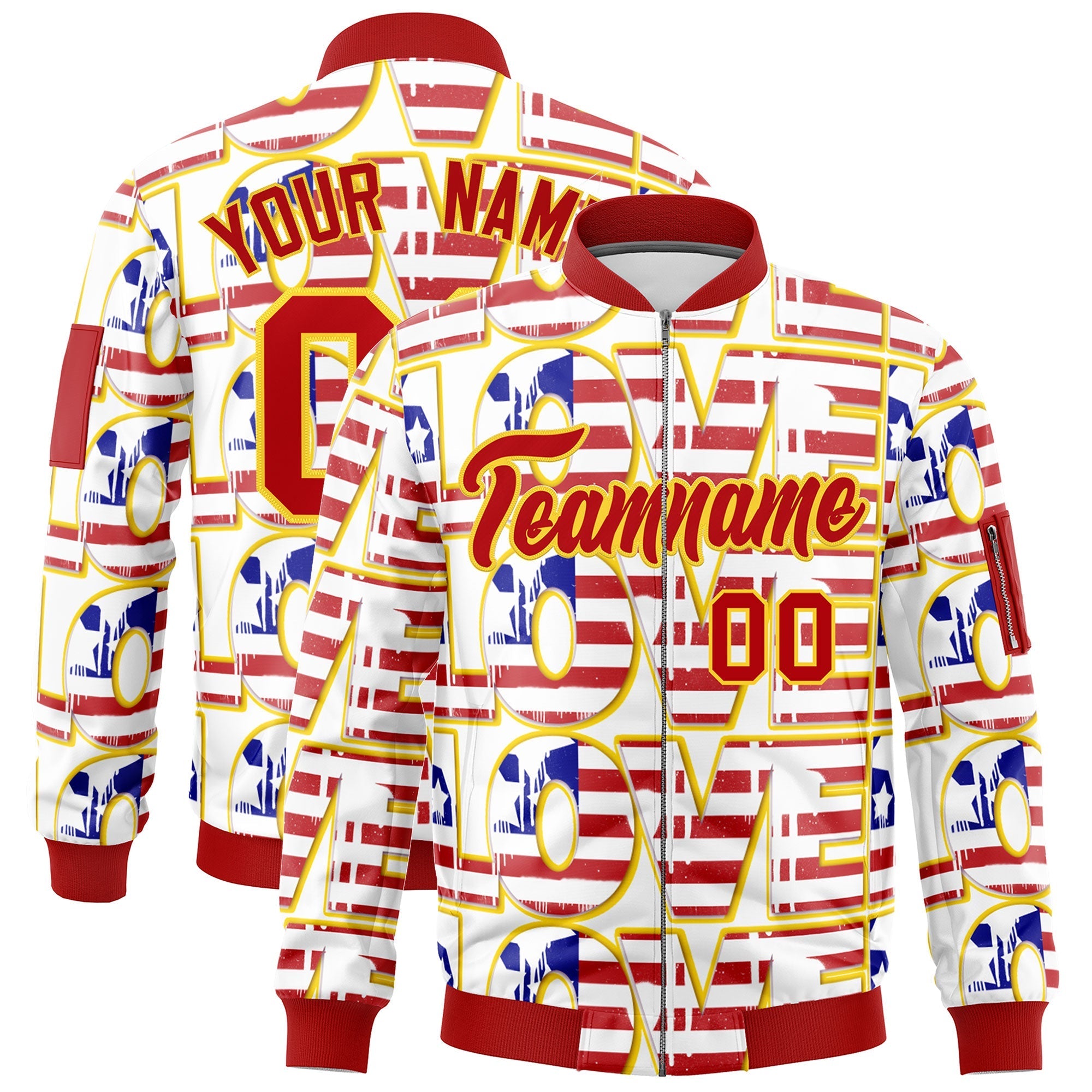 Custom White Red Gold Independence Day Full Zip American Flag Wrinkle-Resistant Jacket| KXKSHOP