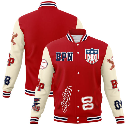 Athletics 80 Heritage Varsity Jacket - Red and Light Khaki Letterman Jacket