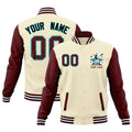 Custom Cream Crimson White Raglan Sleeves Full-Snap Letterman Jacket| KXKSHOP