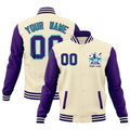 Custom Cream Purple White Raglan Sleeves Full-Snap Letterman Jacket| KXKSHOP